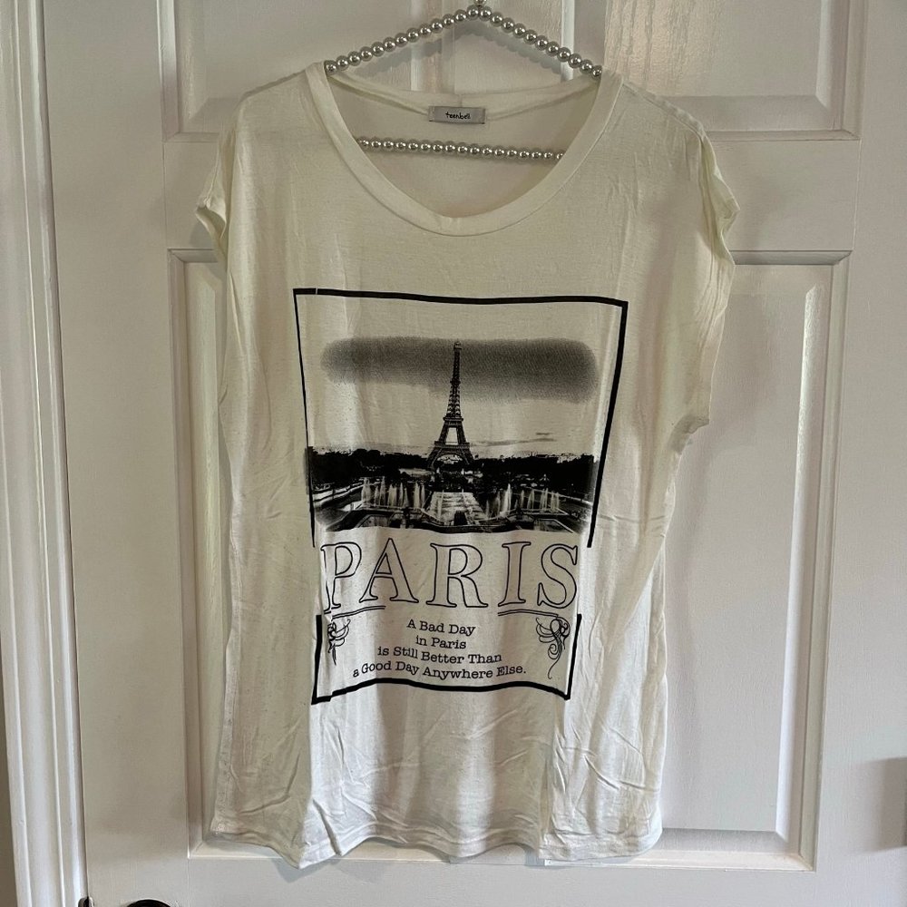 TeenBell Ladies Round Neck Short Sleeve Paris Graphic Tee Size L